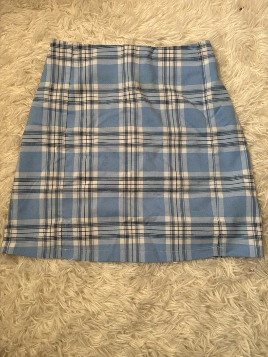 Brandy Melville Blue and White Plaid Mini Skirt - Picture 1 of 2